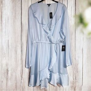 Express Women’s Light Blue Long Sleeve Ruffled Lightweight Dress ~ Size L ~ NWT
